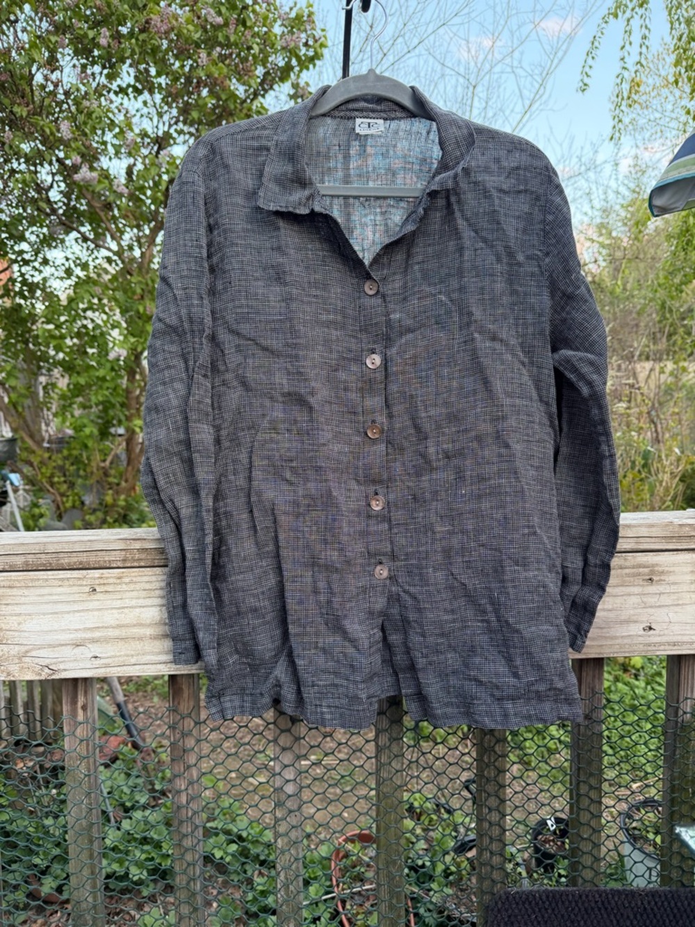 CTC 100 Percent Linen Blouse Charcoal Grey Button Down Cold Wash Size M Ladies